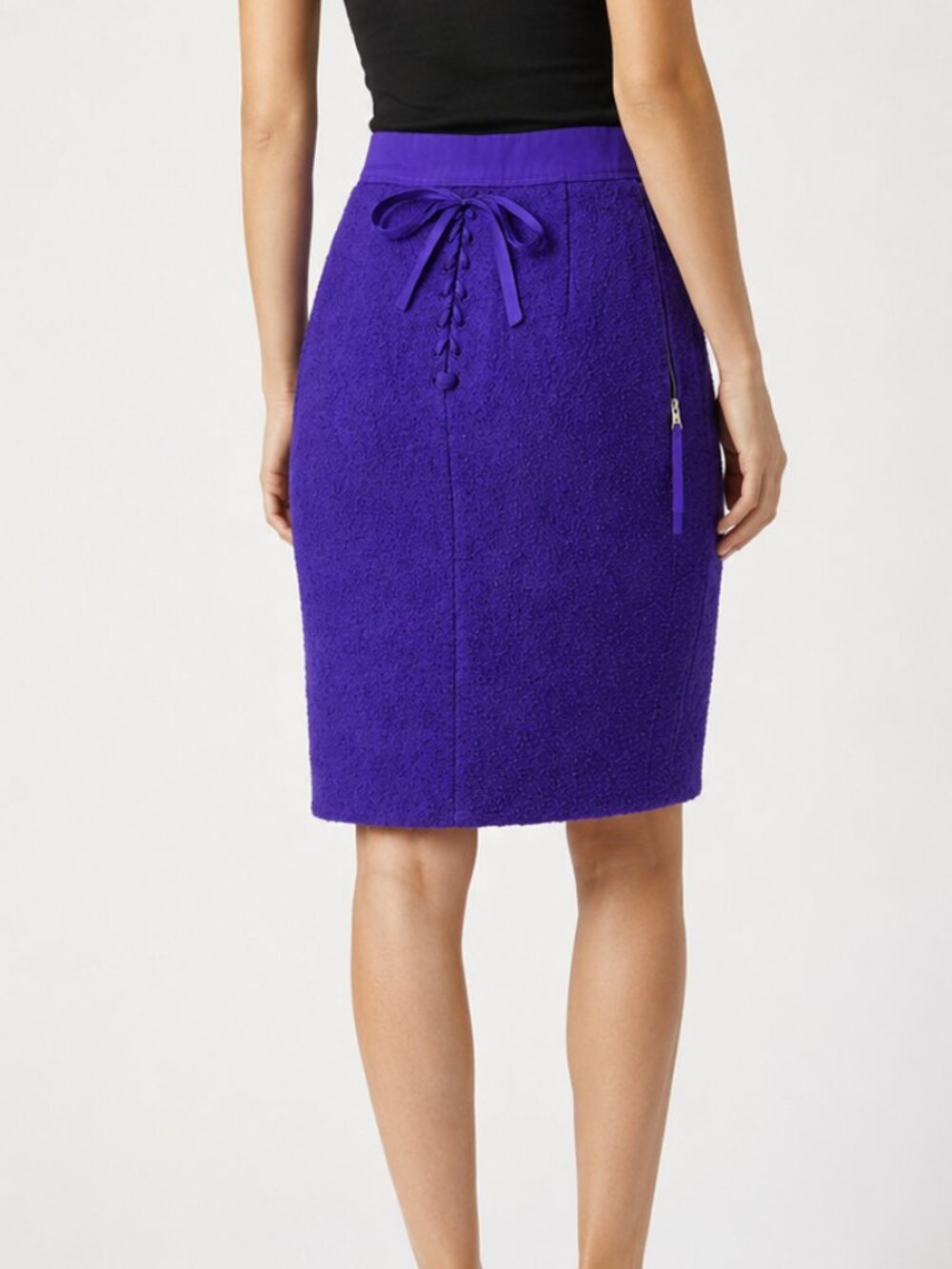 Louis Vuitton Purple Amethyst Bouclé Pencil Skirt Lace-Up Back Size 38